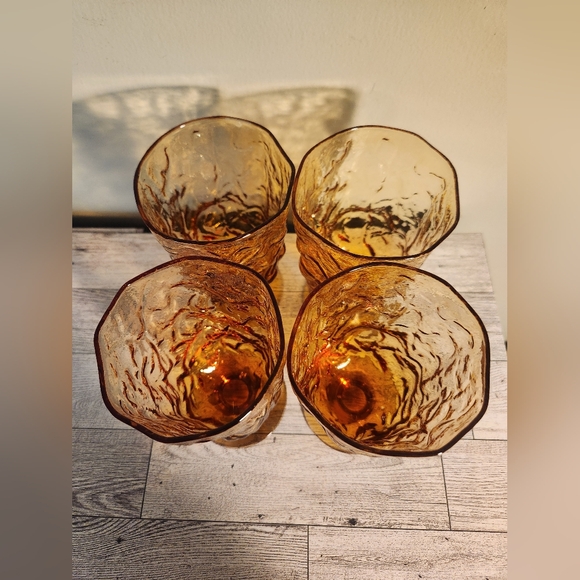1960s Textured Amber Glass Water Stems, Set of 4 - Picture 5 of 5